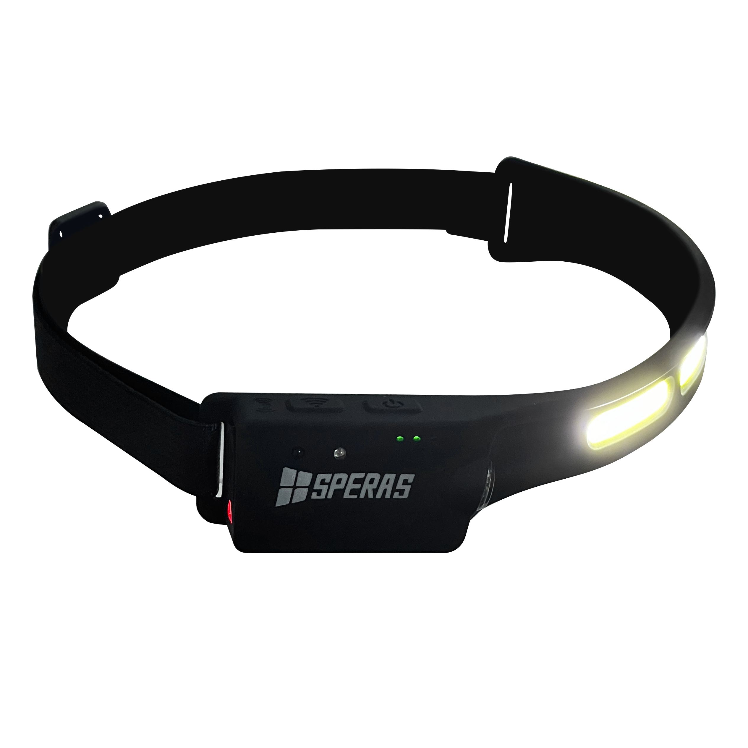 SPERAS B47L-1 rechargeable headlamp with focused 130m XPG side spotlight turned on
