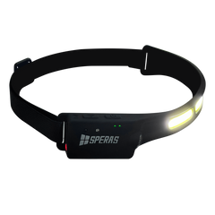 SPERAS B47L-1 rechargeable headlamp with focused 130m XPG side spotlight turned on