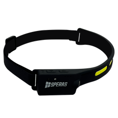 SPERAS B47L-1 lightweight running headlamp showing flexible COB LED strip and side XPG spotlight