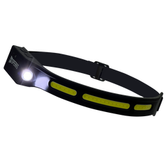SPERAS B47L-1 pure white hands-free headlamp showing ultra-bright COB strip illumination