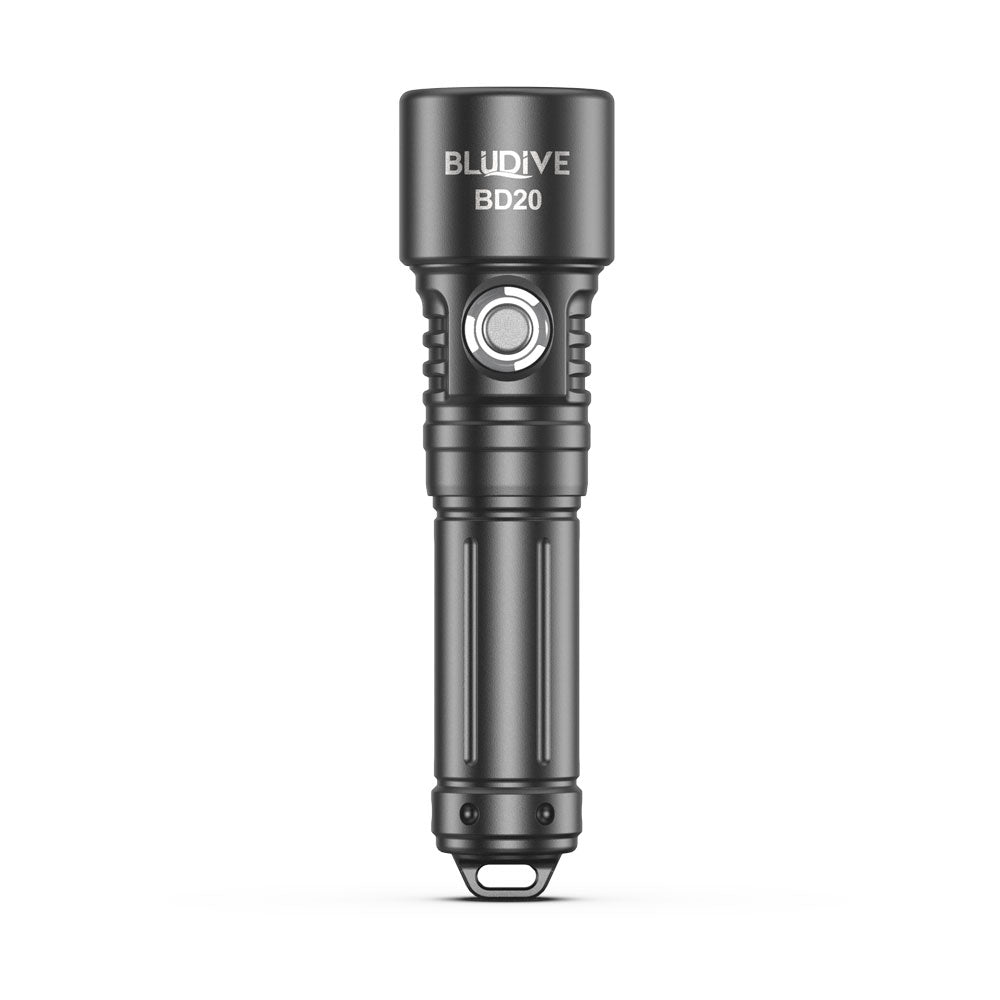 Front upright view of Bludive BD20 150m waterproof underwater torch