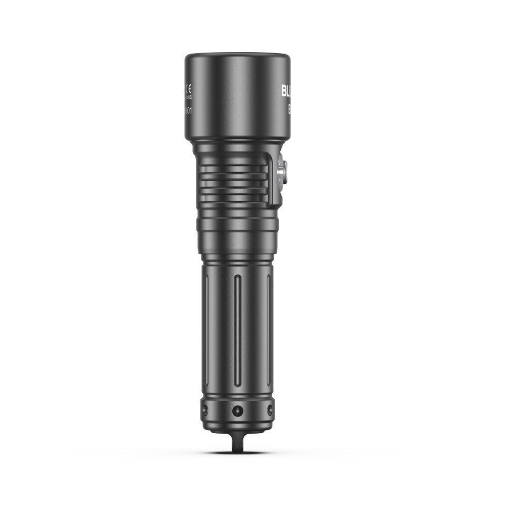 Side profile of Bludive BD20 dual power source scuba dive light