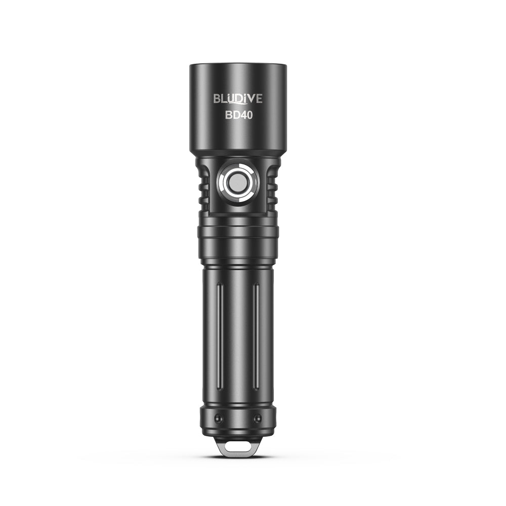 Stainless steel side switch and power indicator on BLUDIVE BD40 dive light