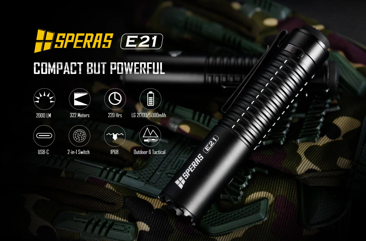 SPERAS E21 multifunctional 2000 lumen 2-in-1 tactical flashlight and power bank