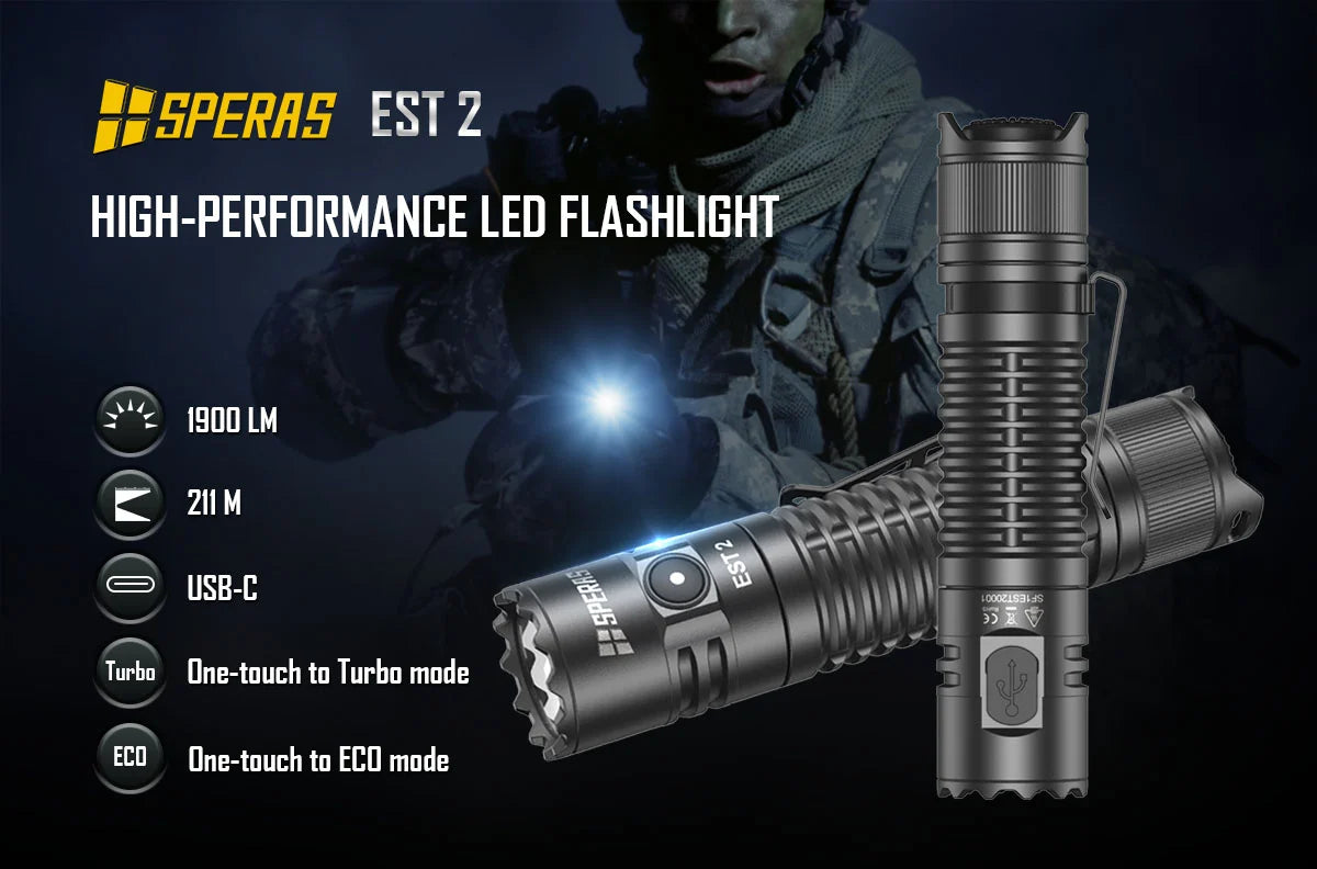 SPERAS EST2 1900lm dual switch high-performance professional tactical EDC flashlight
