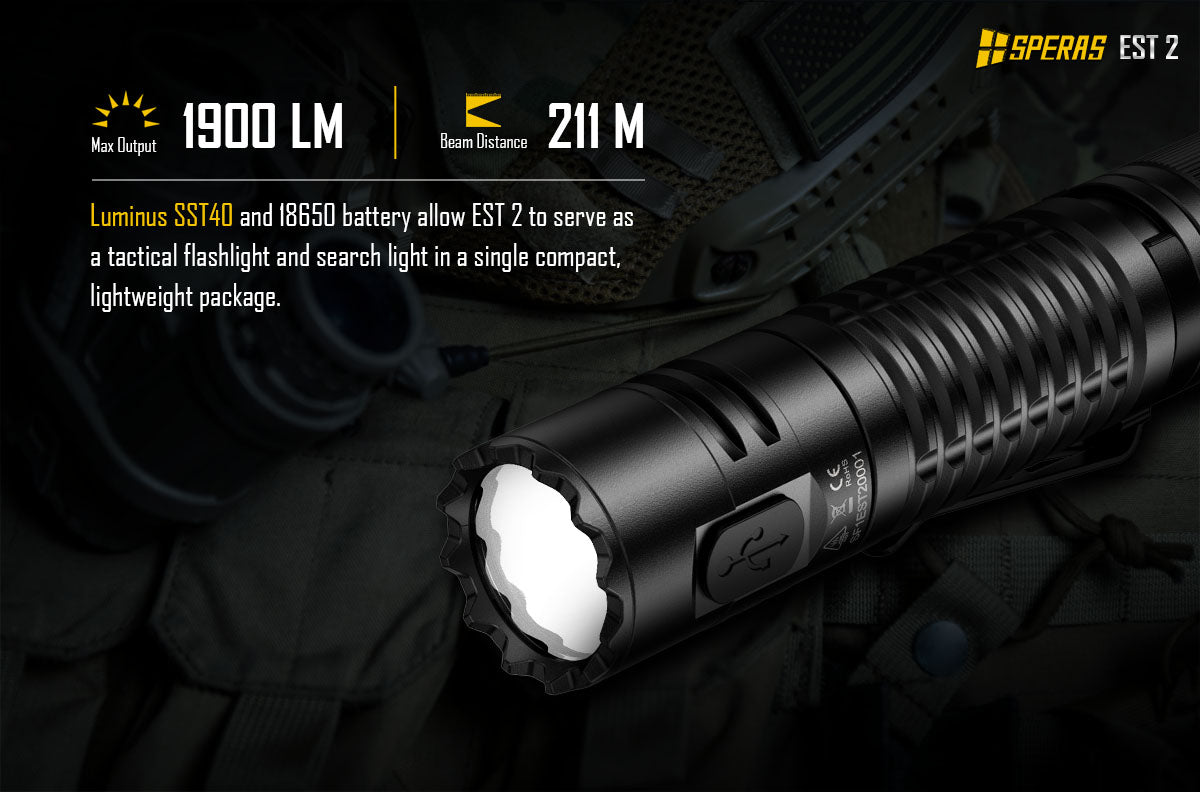 SPERAS EST 2 1900 lumens and 211 meters extreme beam distance tactical search light