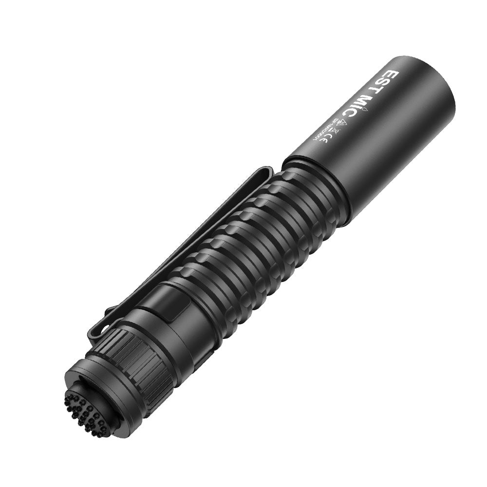 Rear angle of SPERAS EST MIC showing the tactical tail switch for one-handed operation