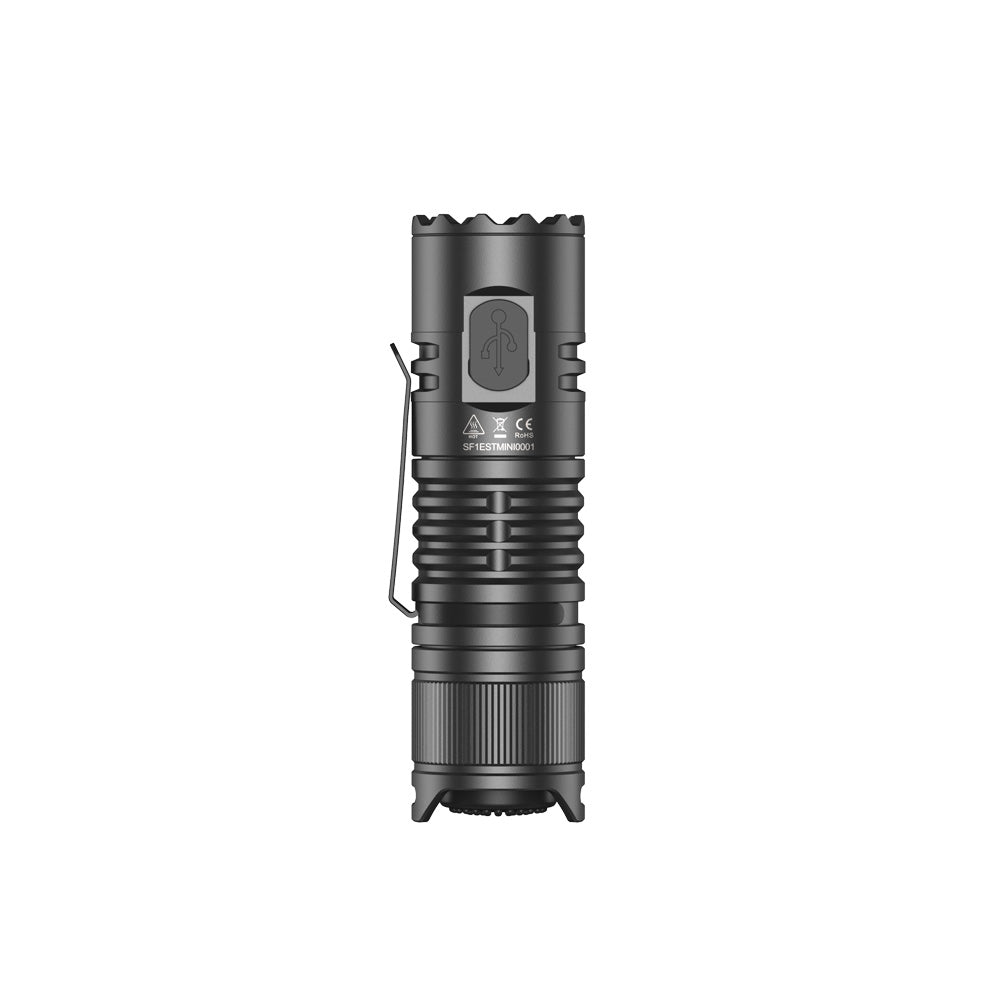 Top view of SPERAS EST Mini Type-C rechargeable flashlight with side button