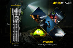 Compact size and dimensions of SPERAS EST PLUS V3 tactical flashlight