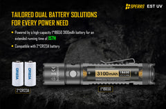 SPERAS EST UV compatible with 18650 and CR123A batteries