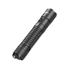 Top-down angled view of the SPERAS EST UV flashlight highlighting the tactical tail switch design