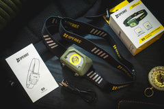 SPERAS B9 ultralight 600-lumen rechargeable headlamp complete retail packaging and box contents