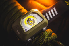 Close up of SPERAS B9 headlamp dual lighting system with spotlight and wide COB floodlight