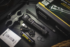 The SPERAS EST PLUS V3 tactical kit includes a high-discharge 5000mAh 21700 battery and a USB-C charging cable.