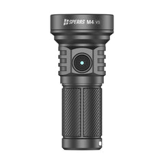 Front view of the SPERAS M4 V3 Compact EDC Flashlight, highlighting the smart side switch with built-in battery power indicator.
