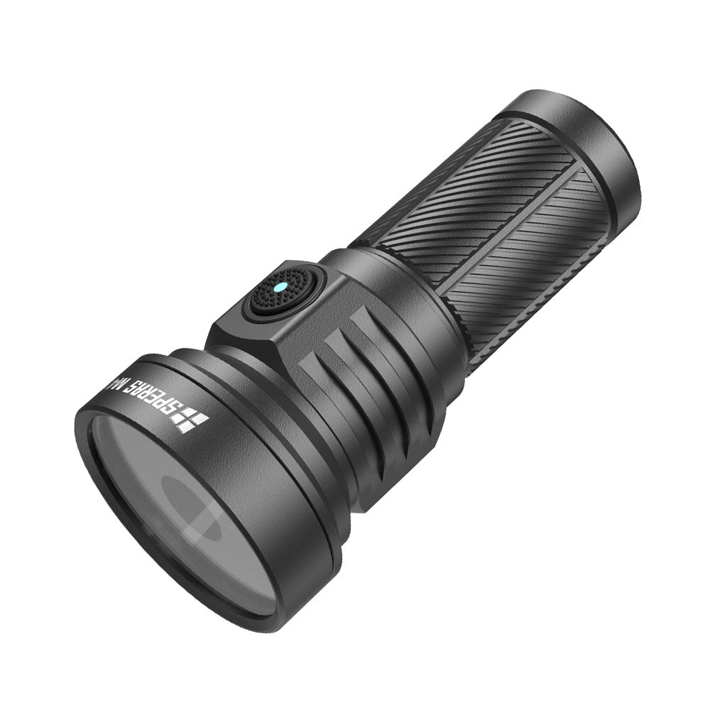 Angled profile of the SPERAS M4 V3 compact pocket thrower, showcasing the advanced TIR lens that delivers a 700m beam distance.