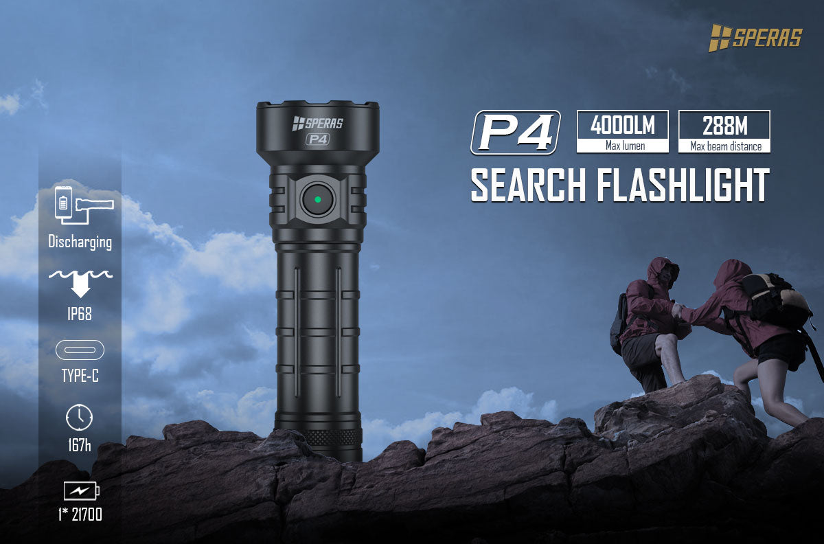 SPERAS P4 compact high lumen tactical flashlight 4000 lumens 288m beam distance for law enforcement