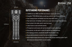 SPERAS P4 compact tactical duty flashlight 119mm dimensions