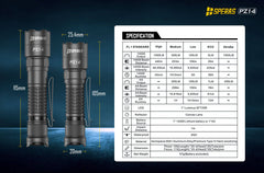 SPERAS PZ14 14500 tactical flashlight technical specifications and dimensions