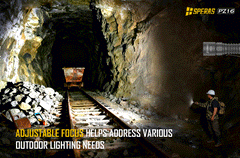 SPERAS PZ16 adjustable focus zoomable hunting flashlight transitioning from flood to spot beam