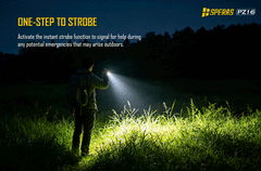 SPERAS PZ16 one-step to strobe tactical function used by an outdoor explorer in darkness