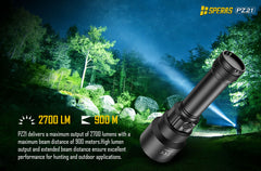 Powerful 2700-Lumen output for sweeping hunting fields and dense woods