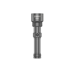 SPERAS PZ21 tactical zoom flashlight side view in compact retracted floodlight mode.