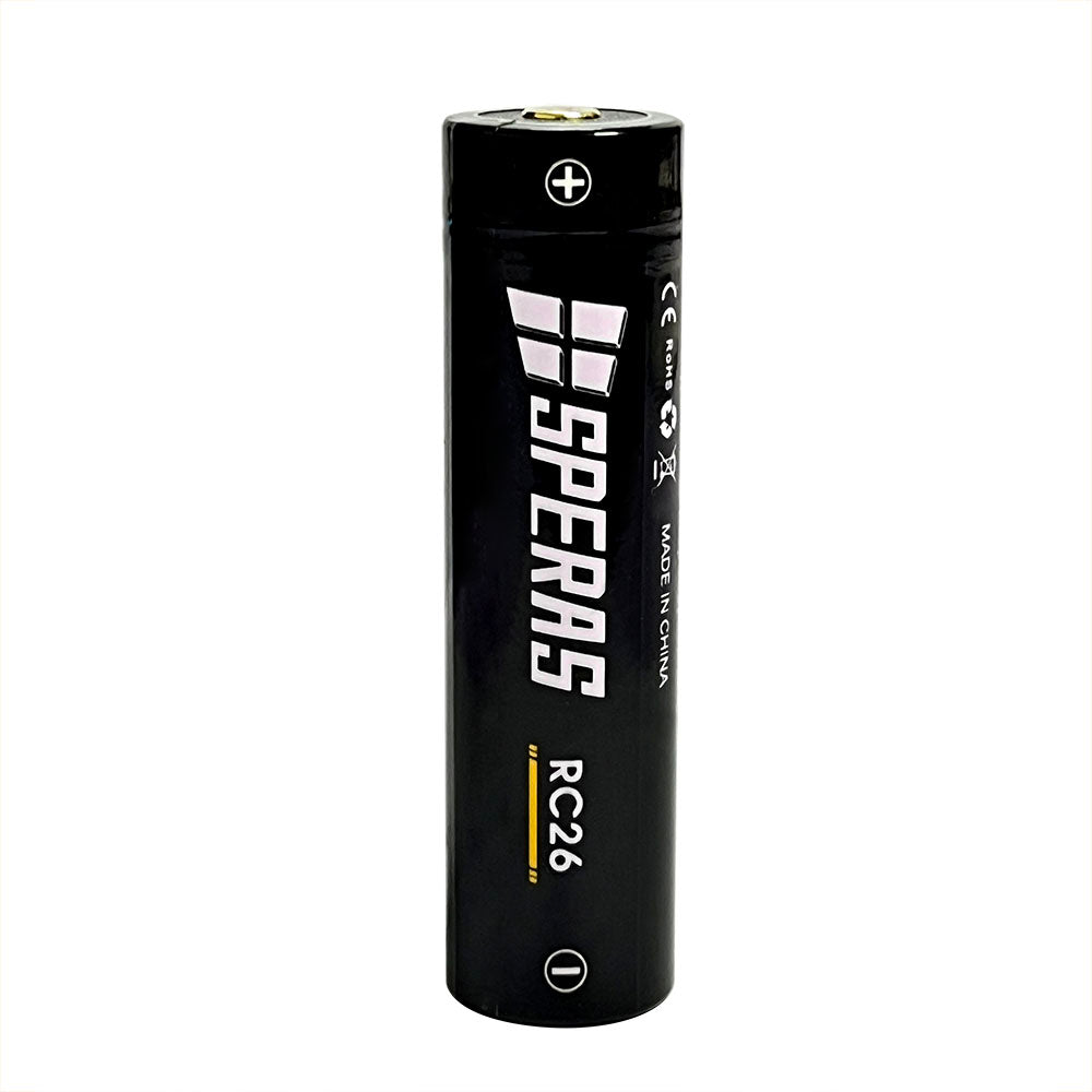 SPERAS RC26 18650 2600mAh rechargeable lithium battery front view