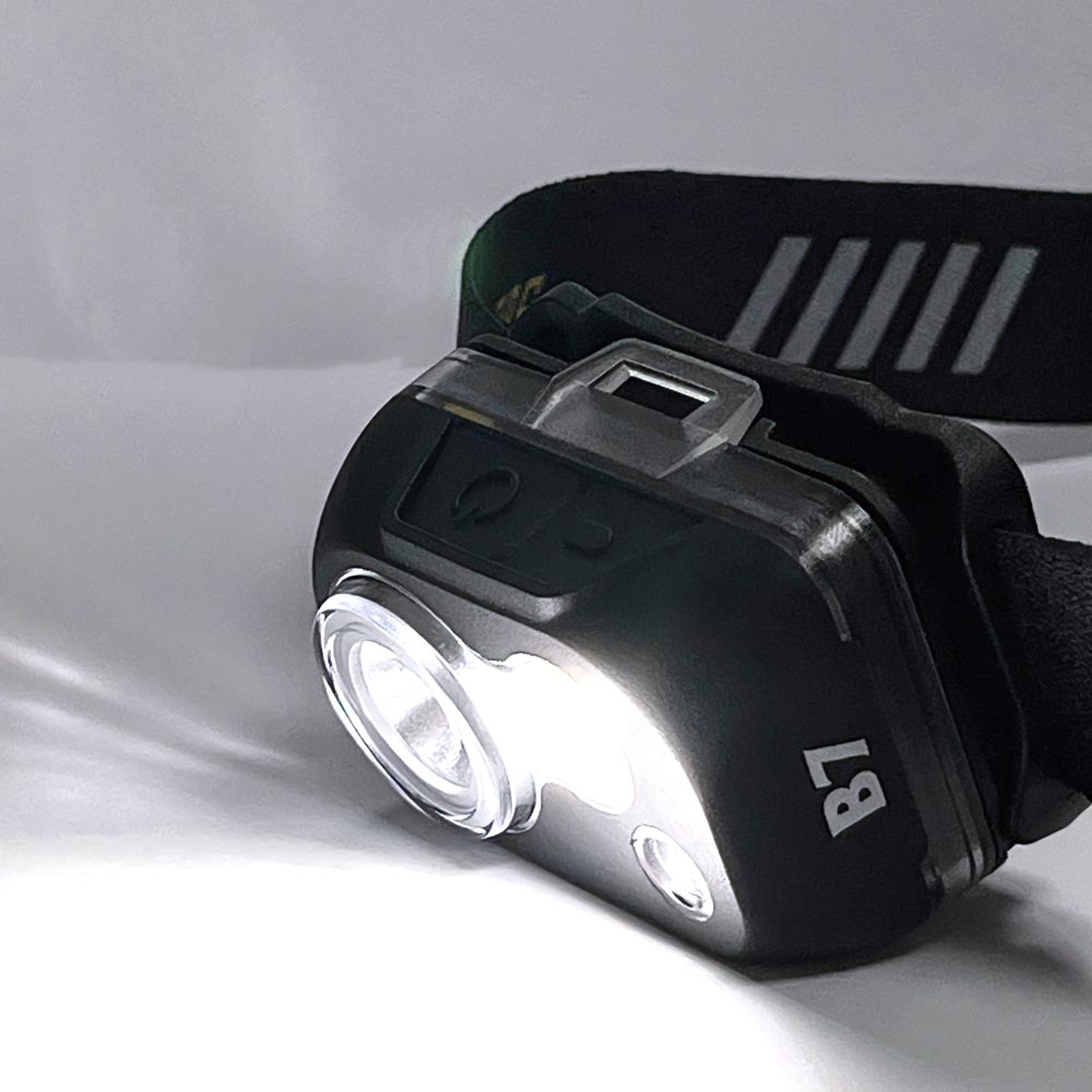 SPERAS B7 powerful headlamp activated emitting 600 lumen bright white light beam for night hiking
