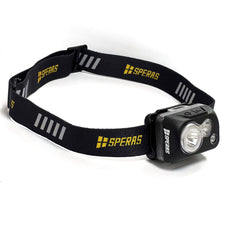 Full overview layout of SPERAS B7 lightweight sports headlamp with high-elasticity breathable headband