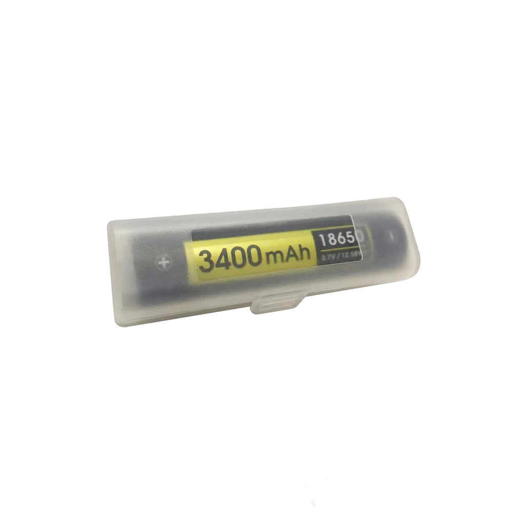 SPERAS S34 18650 battery inside a protective single plastic storage case