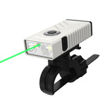 White SPERAS U3-GL EDC flashlight mounted on bike bracket projecting a precision green laser