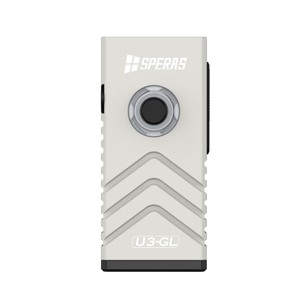 Front view of White SPERAS U3-GL showcasing the multi-color side lighting and UV panel