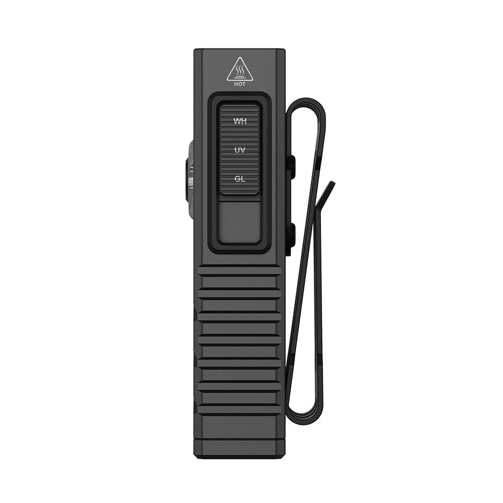 Side angle of Black SPERAS U3-GL IP68 waterproof outdoor and camping flashlight