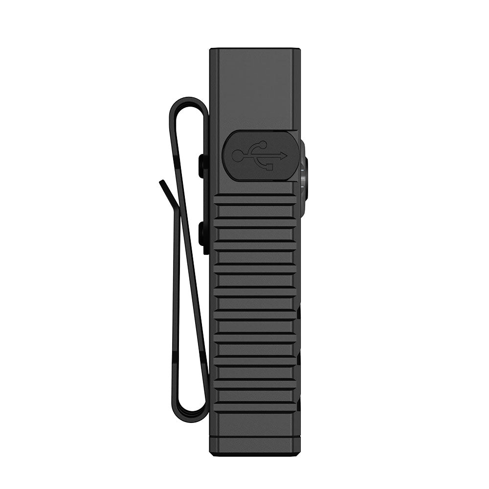 Back view of the Black SPERAS U3 showing the secure clip for backpacks and belts