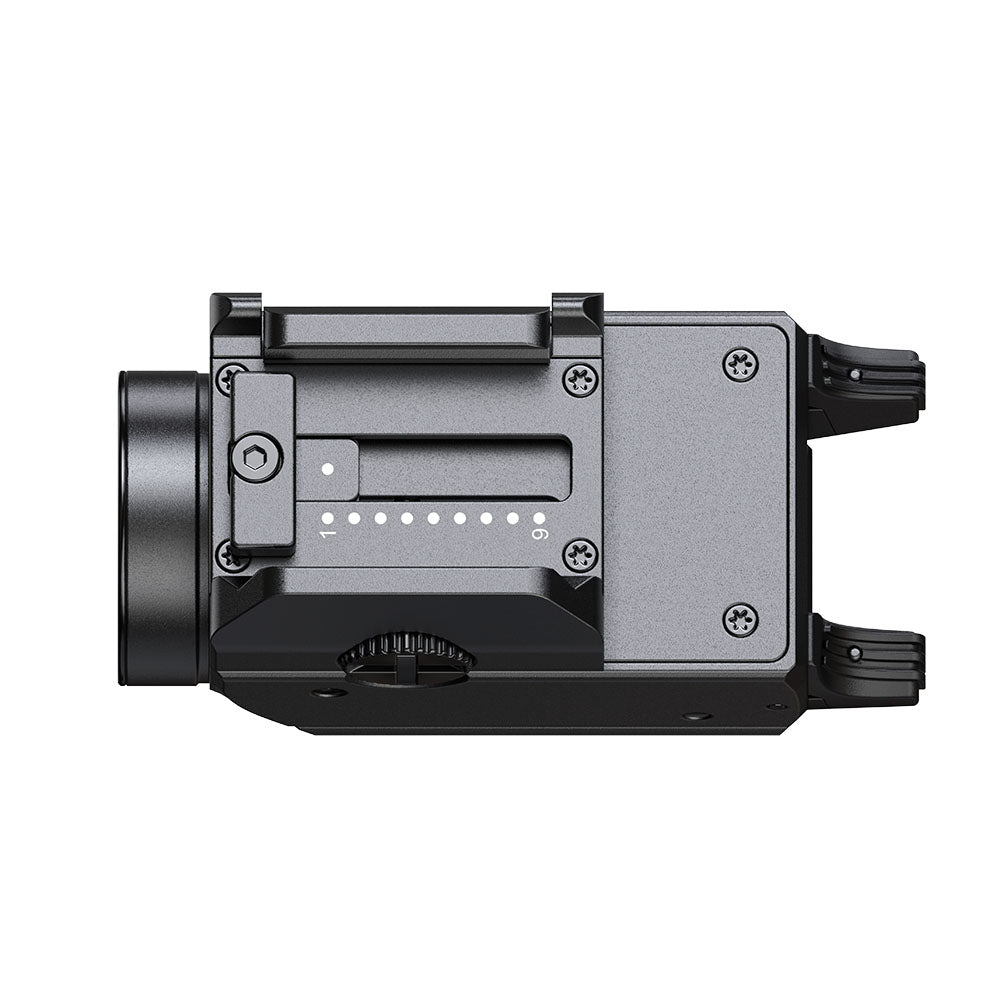 Top-down view showing the adjustable clamping mechanism for standard 21mm accessory rails