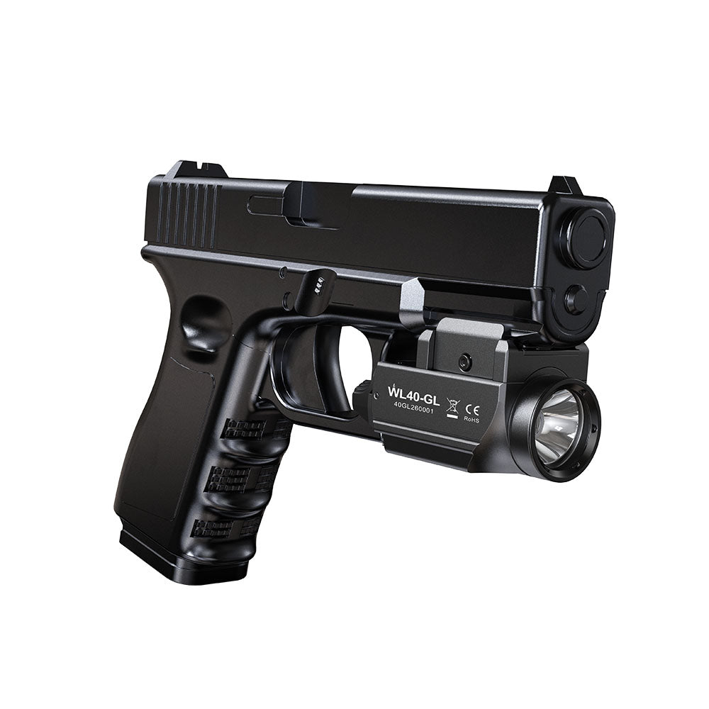 Side profile of the compact SPERAS WL40-GL utility light attached to outdoor gear