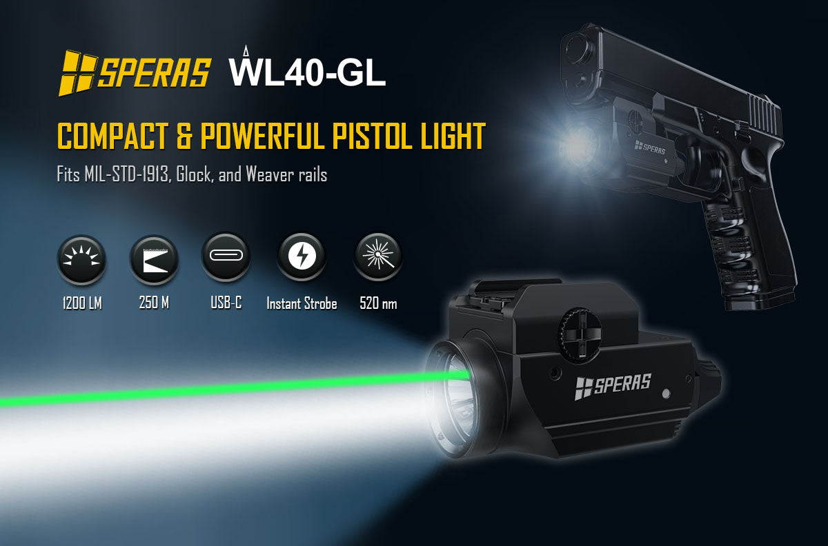 SPERAS WL40-GL: 1200LM Weapon Light with Green Laser