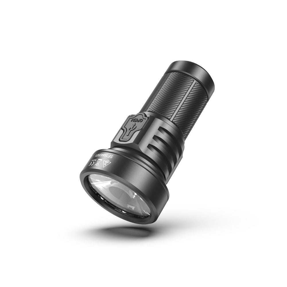 Standing angled profile of the dual-fuel ready SPERAS M4 18350 flashlight
