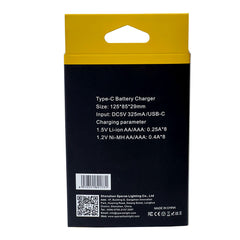 Back packaging of SPERAS NL8 battery charger showing technical specifications and input details