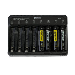 Compact design of the SPERAS NL8 8-channel battery charger loaded with rechargeable cells