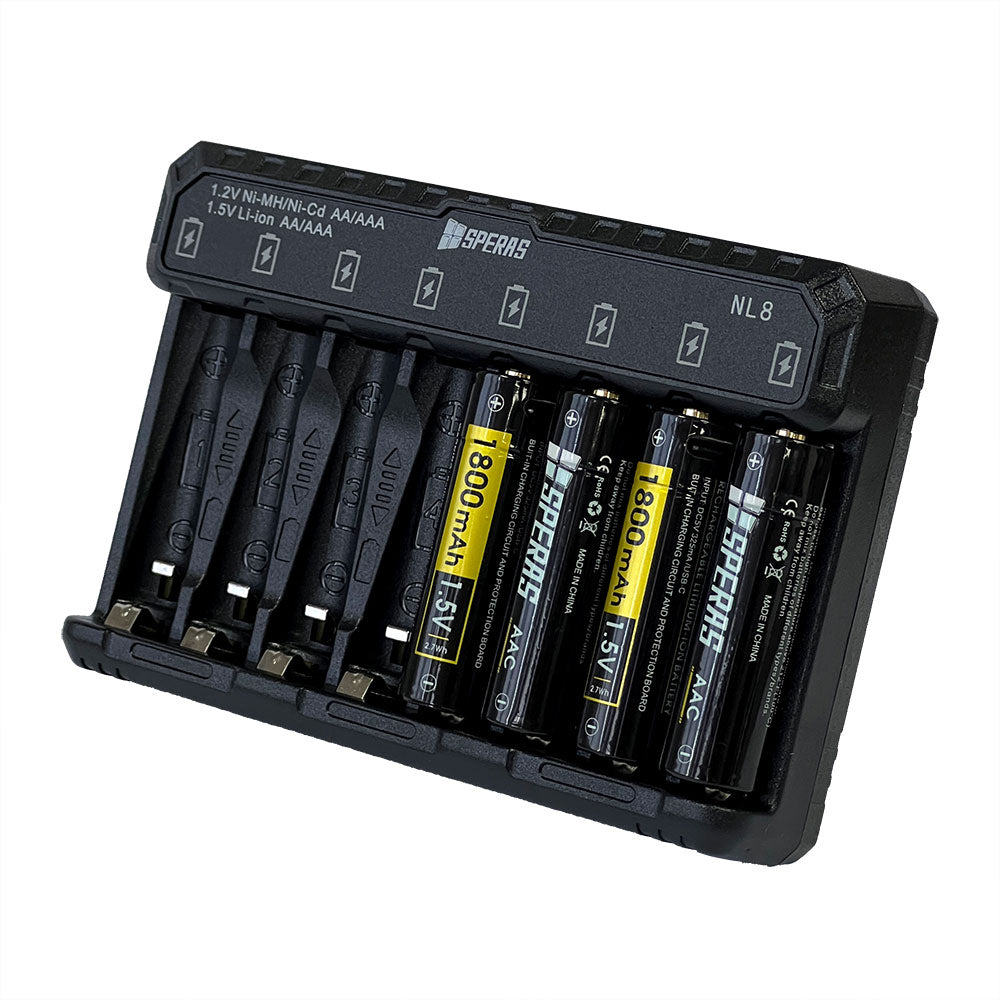SPERAS NL8 smart auto-detection charger safely powering up multiple batteries