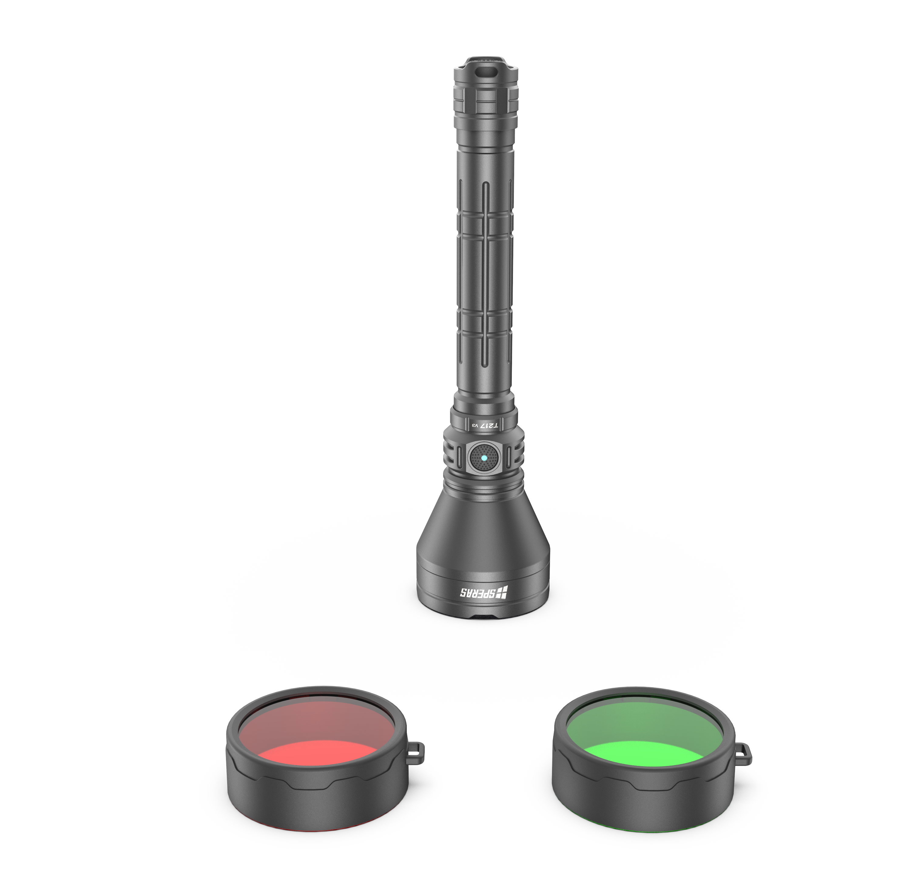 SPERAS T217 V3 long range hunting flashlight with optional red and green rubber filters