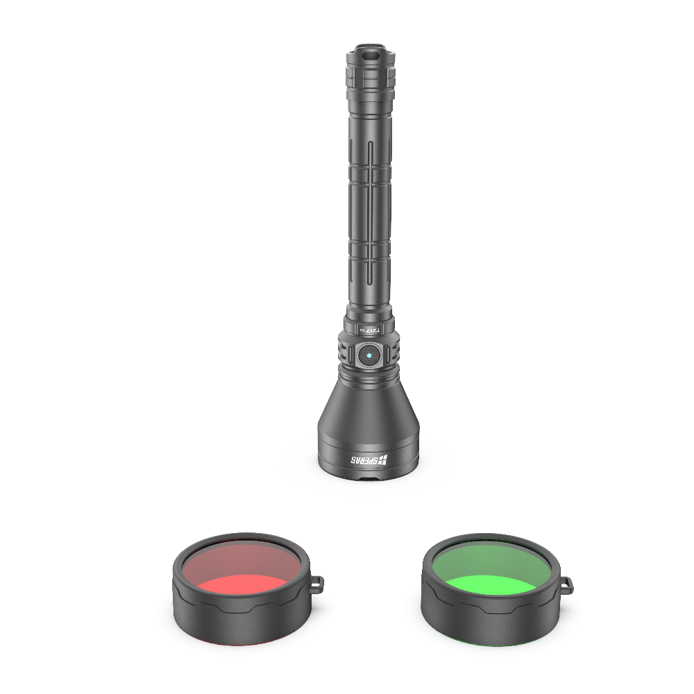 SPERAS T217 V3 long range hunting flashlight with optional red and green rubber filters