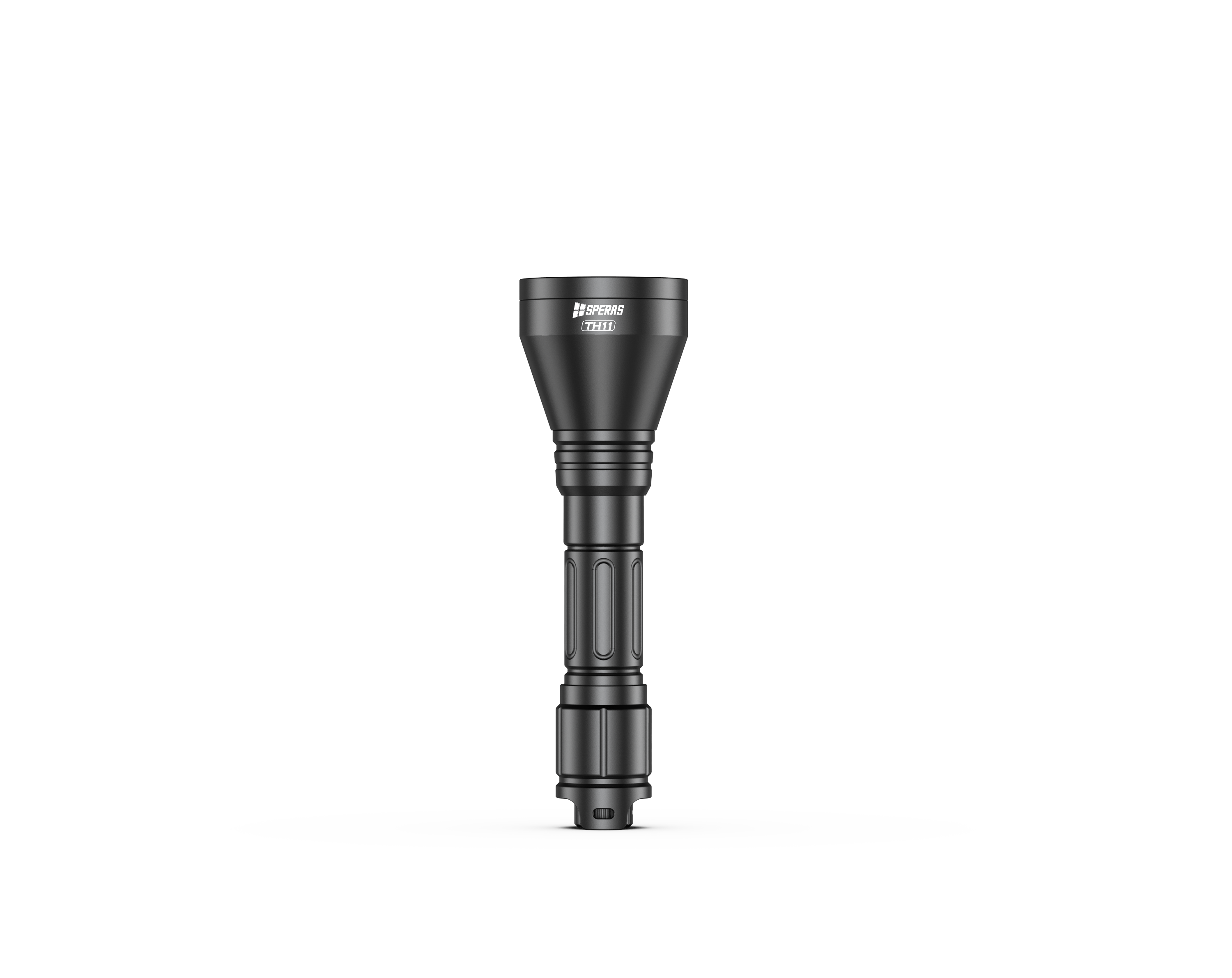 SPERAS TH11 zoomable hunting flashlight showing the 50mm optical lens and durable aerospace aluminum body