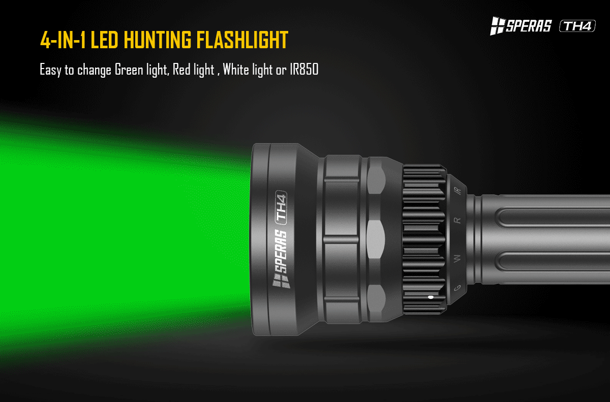 SPERAS TH4 compact 4-in-1 hunting flashlight rotating LED color switch