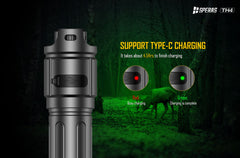 SPERAS TH4 hunting flashlight 5000mAh battery USB-C charging port and remote switch integration