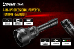 SPERAS TH6 versatile hunting flashlight 1173m throw with zoomable focus for predator tracking