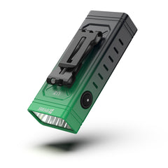 Angled view of SPERAS U2 green flashlight showing the triple SST40 LED optical system