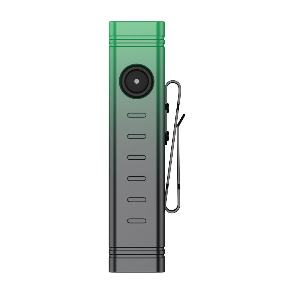 Ultra-slim side profile of the SPERAS U2 green flat flashlight for lightweight EDC use